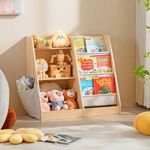 MAYEERTY 3 Tier Kids Wooden Bookshelf Extra Pocket Toy Storage for Kids Room - 1 of 4