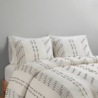 Ivory Cotton Jacquard Full Comforter Set with Reversible Design