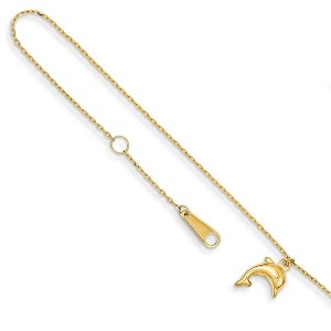 Black Bow Jewelry 14k Yellow Gold 1mm Cable Chain And Dolphin Charm Anklet, 9-10 Inch - 1 of 4