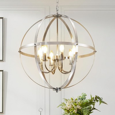 Runesay 6-Light Chrome Globe Pendant Light Fixtures, Industrial Sphere Pendant Lighting Over Island for Dining Room Foyer
