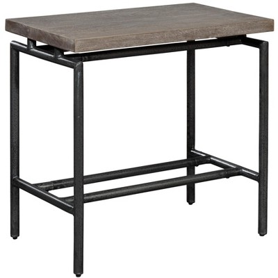 Transitional Grey and Black Wood-Metal Chairside Table with Storage