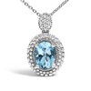 Haus of Brilliance Silver Oval Blue Topaz and Diamond Accent with Beaded Halo Pendant Necklace - 2 of 4