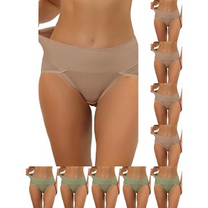 INSPIRE CHIC Women's Hi-Cut Ribbed High Waist Tummy Control Available in Plus Size Briefs 10 Packs - 1 of 4