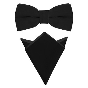 INSPIRE CHIC Men's Velvet Solid Color Adjustable Pre-Tied Bow Tie Pocket Square Set 2 Pcs - 1 of 4