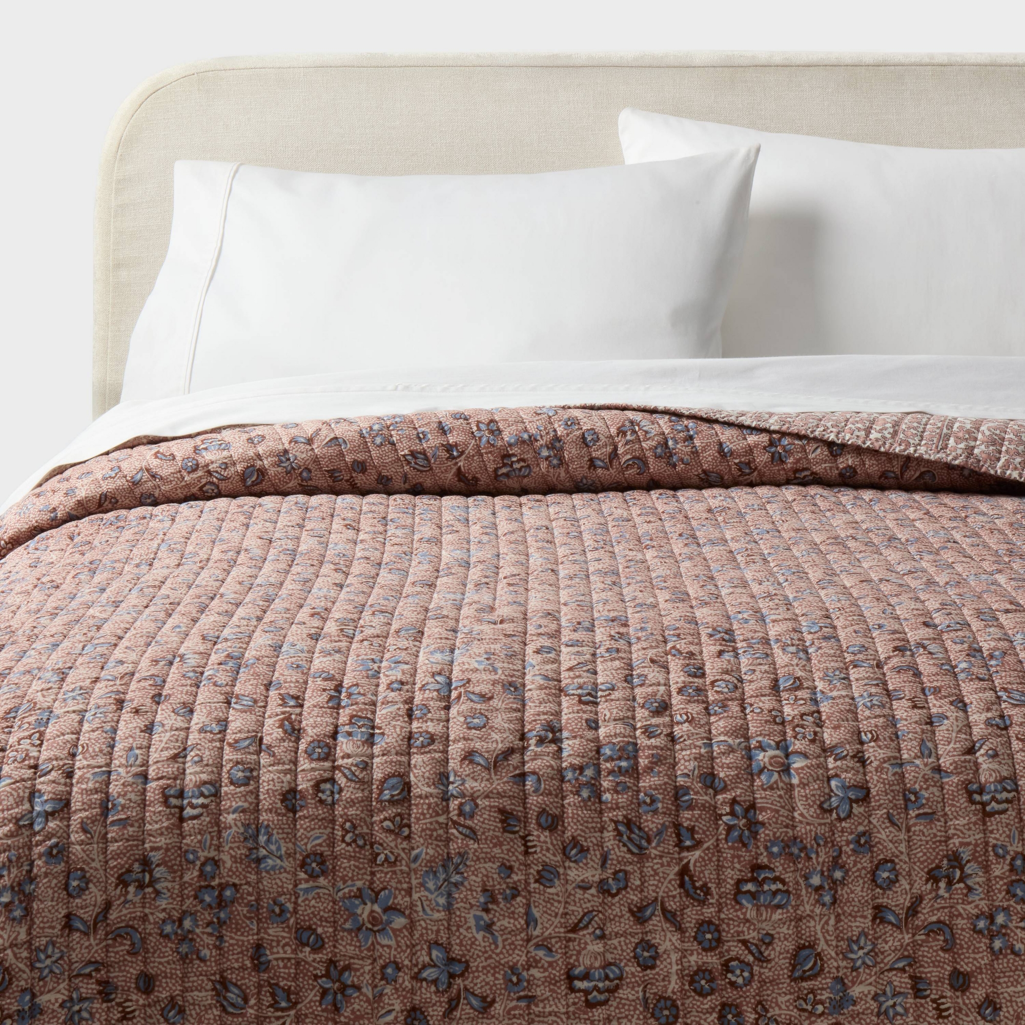 King Printed Floral Gauze Reversible Quilt Brown - Threshold™