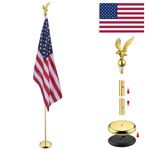 Yescom 8Ft Indoor Flag Pole Kit Eagle Topper Aluminum Gold Pole with Base 3x5Ft US Flag for Office School City Hall - 1 of 4