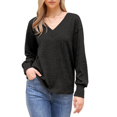 INSPIRE CHIC Women's Long Lantern Sleeve V Neck Lightweight Casual Sweater