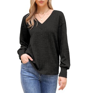 INSPIRE CHIC Women's Long Lantern Sleeve V Neck Lightweight Casual Sweater - 1 of 4