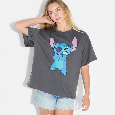 Women's Stitch Attitude Oversized Short Sleeve Graphic T-Shirt - Slate Gray