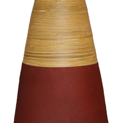 31.5" Burgundy and Natural Polished Bamboo Floor Vase
