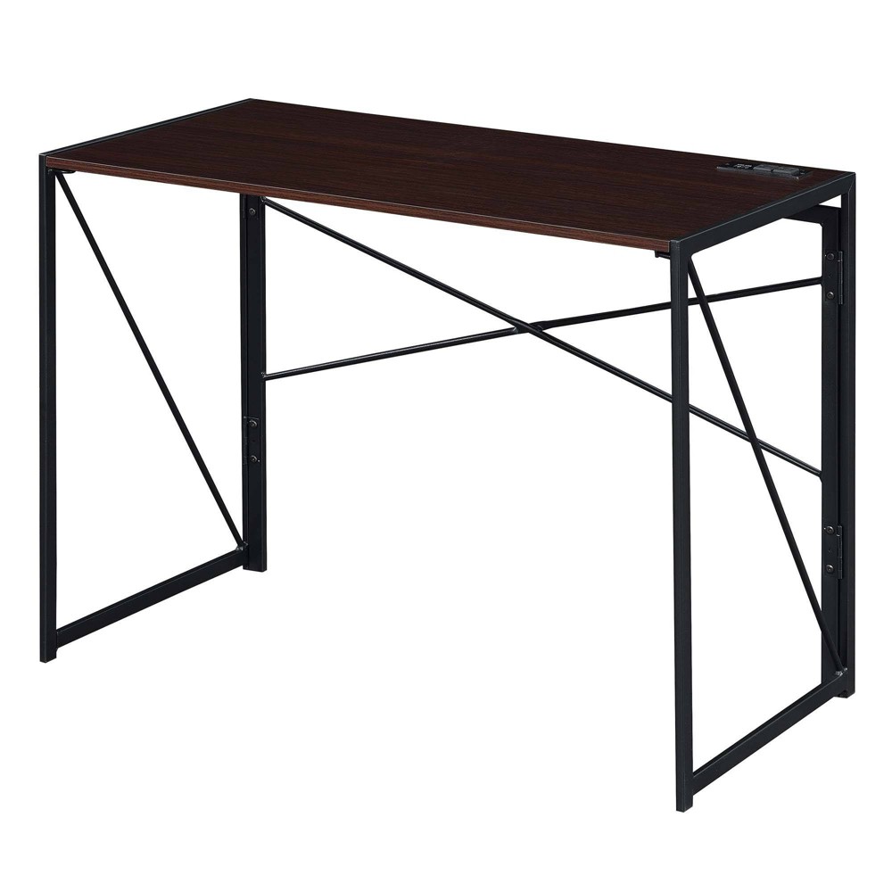 Photos - Office Desk Extra Folding Desk with Charging Station Espresso/Black - Breighton Home