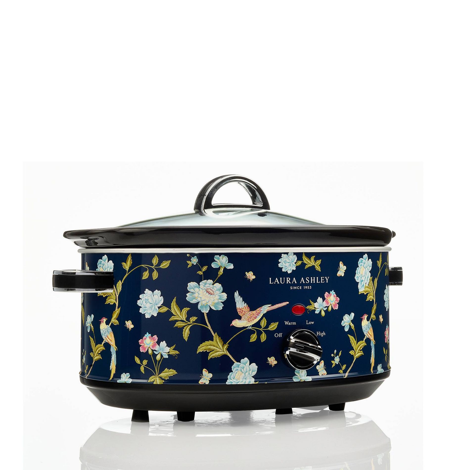 Laura Ashley 6.5L Slow Cooker Navy: Ceramic & Stainless Steel, 3 Settings, 320W, Keep Warm, 6 Quart Pot, 1-Year Warranty