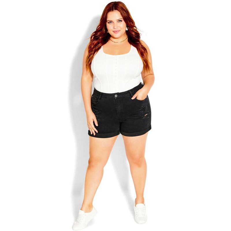Women's Plus Size Ripped Love Short - black wash | CITY CHIC, 1 of 4