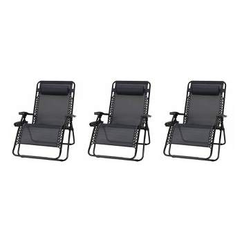 Four Seasons Courtyard Sunny Isles XL Powder Coated Steel Frame Zero Gravity Outdoor Patio Reclining Chair, Holds Up to 350 Pounds, Black (3 Pack)