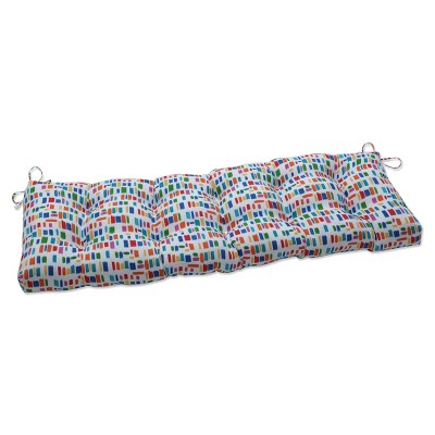 Pillow Perfect 56" x 18" Outdoor Tufted Bench/Swing Cushion Color Tabs Primaries Blue