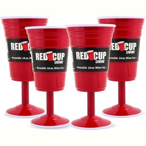 Red cup living Plastic Wine Glass with Stem, 14oz Set of 4 Heavy-Duty Drinking Glasses for Parties, Durable Champagne Flutes, Stem Cups - 1 of 4