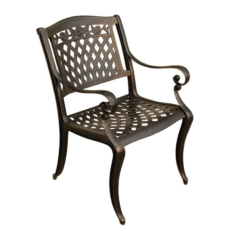 Rose Ornate Outdoor Mesh Lattice Aluminum Dining Chair - Bronze - Oakland Living, 1 of 8