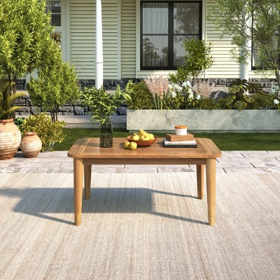 Outdoor Acacia Wood Coffee Table,4 Seater Rectangular Side Table With Natural Wood Grain Tabletop For Backyard Living Room-Coolbibila