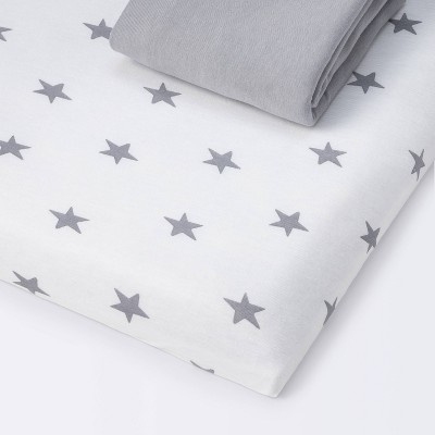 Fitted Playyard Jersey Sheet Scatter Star and Solid Gray - Cloud Island™ 2pk