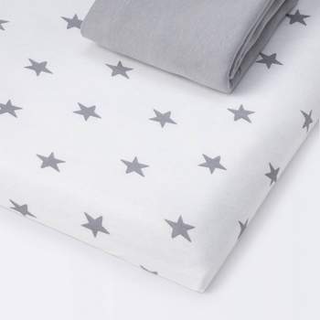 Fitted Play Yard Jersey Sheet Scatter Star and Solid Gray - Cloud Island™ 2pk
