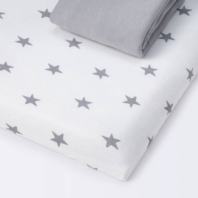 Fitted Play Yard Jersey Sheet Scatter Star and Solid Gray - Cloud Island&#8482; 2pk, 1 of 5