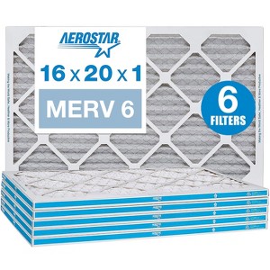 Aerostar 16x20x1 MERV 6 Pleated Air Filter, AC Furnace Air Filter, 6PK (Actual size 15 3/4"x 19 3/4" x 3/4") - 1 of 1