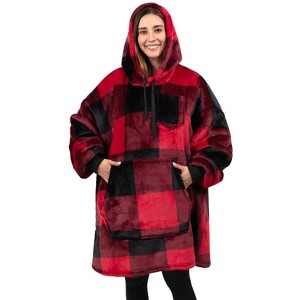 PAVILIA Faux Shearling Wearable Blanket Hoodie, Cozy Oversized Hooded Sweatshirt Adults, Warm Fleece Big Pocket - 1 of 4