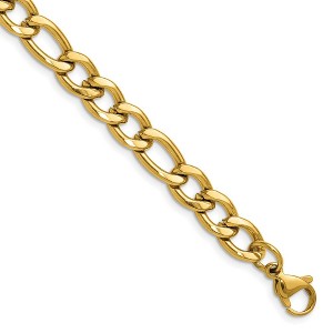 Chisel Stainless Steel Polished Yellow IP-plated 7.5mm 8" Figaro Chain Bracelet - 1 of 1