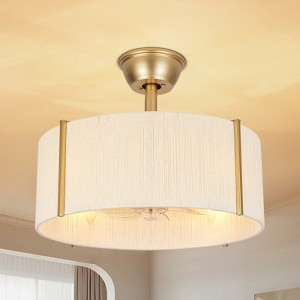 Rennnsan Caelwyn 19" W 4 - Light Drum Linen Bohemian Dimmable Ceiling Fan in Gold - 1 of 4