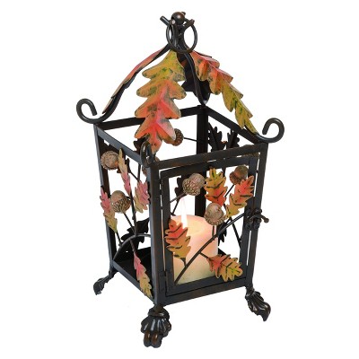Transpac Metal 13.78 in. Multicolor Harvest Season Leaves Lantern