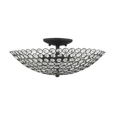 Cassandra Crystal Gem 3-Light Modern Semi-Flush Mount in Black