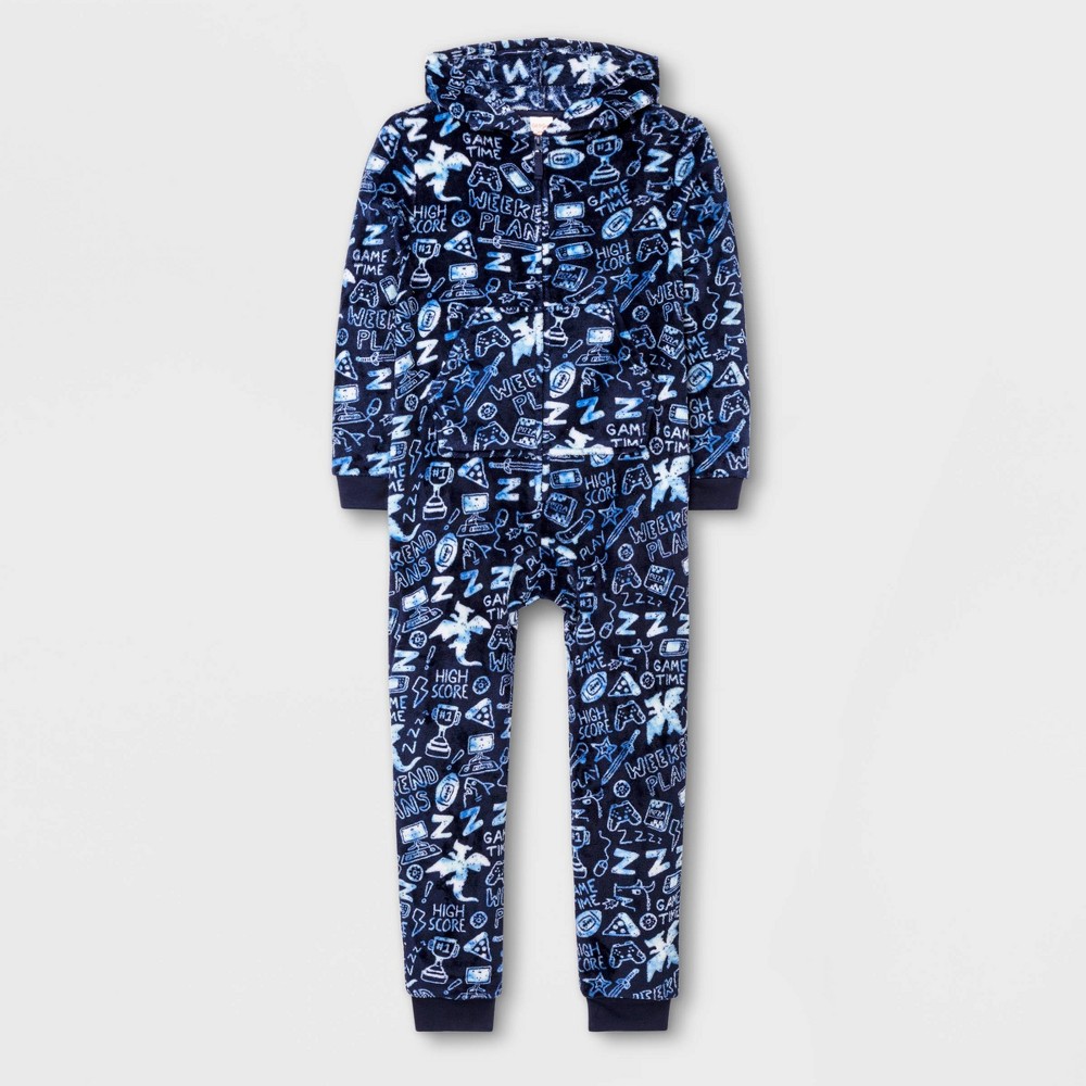 Boys' Doodle Blanket Sleeper Union Suit - Cat & Jack Dark Blue XS