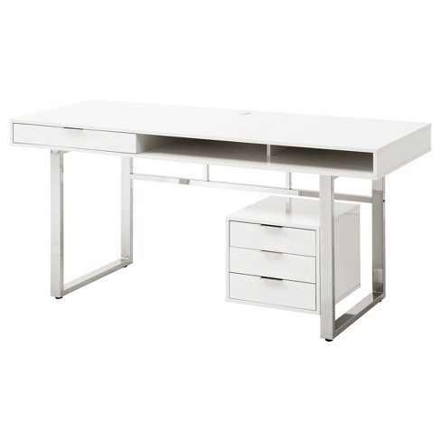 Whitman 4 Drawer Writing Desk White High Gloss - Coaster: Laminated ...