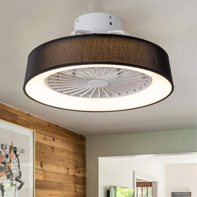 Rennnsan Althyn 18"W Drum Ratten Boho LED Dimmable Flush Mount Ceiling Fan