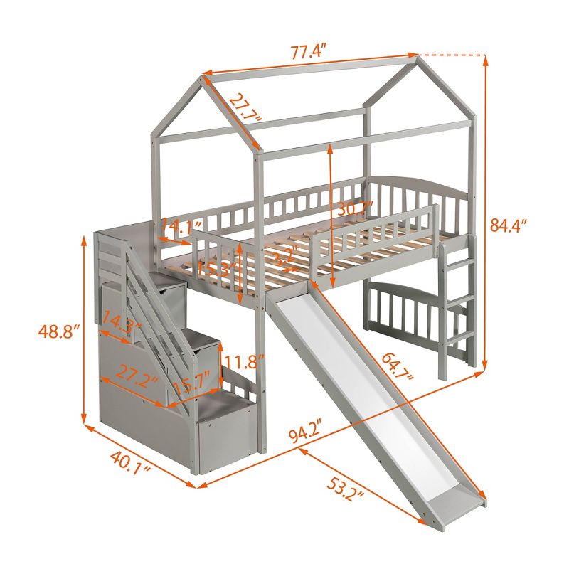Twin Size House shape Loft Bed with Two Drawers and Slide - ModernLuxe, 3 of 12