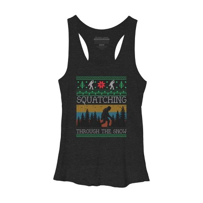 Women's Design By Humans Christmas Retro Sasquatch Vintage Bigfoot Ugly Christmas Sweater By pahari Racerback Tank Top