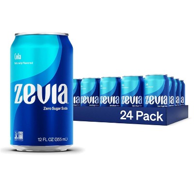 Zevia Zero Sugar Soda, Cola, 12 oz Cans (24-Pack) – Naturally Sweetened