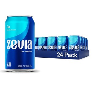 Zevia Zero Sugar Soda, Cola, 12 oz Cans (24-Pack) – Naturally Sweetened - 1 of 4