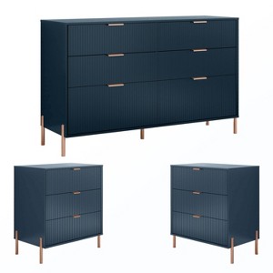Festivo 3pc Modern Elegance 2 Drawer Nightstands and 6 Drawer Dresser Set - 1 of 4