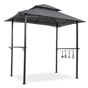 Outdoor Grill Gazebo 8 x 5 Ft, Shelter Tent, Double Tier Soft Top Canopy and Steel Frame with hook and Bar Counters, Grey - 1 of 4