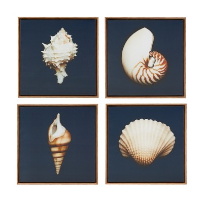 set Of 4) 12 Square Ocean Seashells Framed Canvas Decorative Wall Art Set  Blue : Target