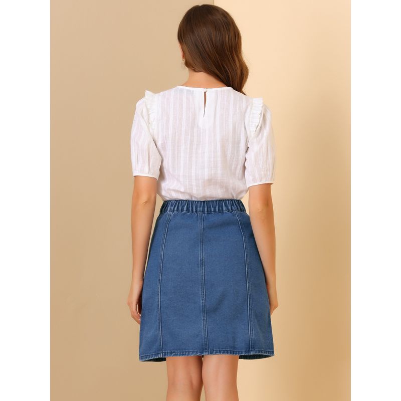 Allegra K Women's Elastic Back Short Button Down Denim Skirts with Pockets, 5 of 7