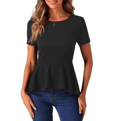 INSPIRE CHIC Women's Short Sleeve Round Neck Stretch Business Classic Peplum Top