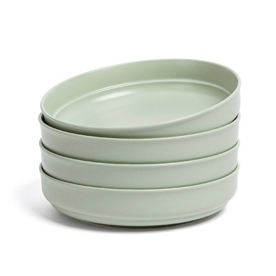 over&back Set of 4 32oz Rimmed Hand-Finished Stoneware Dinner Bowls Semi-Matte