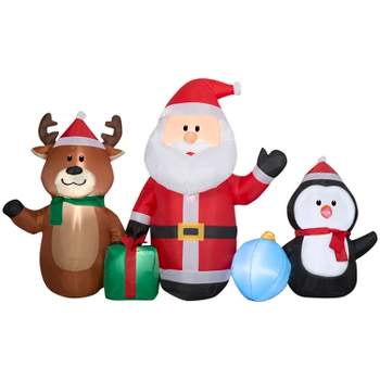 Gemmy Christmas Inflatable Santa, Reindeer and Penguin Trio, 4.5 ft Tall, Multi
