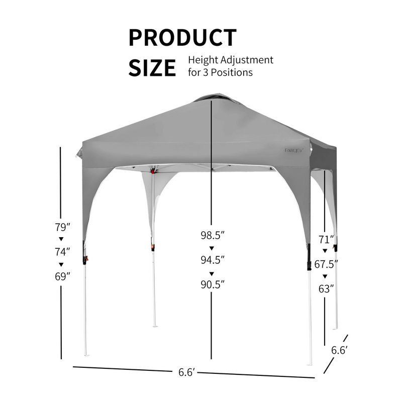 Costway 6.6x6.6 FT Pop up Canopy Tent Shelter Height Adjustable w/ Roller Bag, 2 of 10