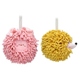 REGALWOVEN Chenille Fuzzy Ball Cute Cartoon Decorative Hand Drying Hanging Hand Towel for Bathroom 7" x 7" 2 Pcs - 1 of 4