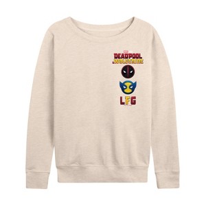 Women's - Marvel - Deadpool & Wolverine Logo And Icons Lightweight French Terry Wide Neck Long Sleeve Shirt - 1 of 4