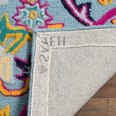 Handmade Light Blue and Multi Wool Tufted Area Rug