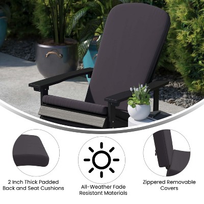 Set of 2 White Folding Adirondack Chairs with Gray Cushions